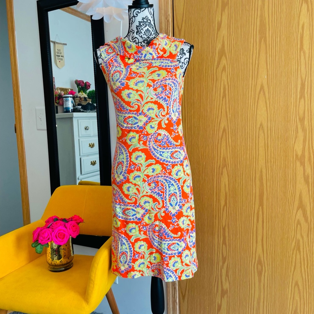 Lauren by Ralph Lauren Women’s Orange Paisley Print Cowl Neck Sleeveless Dress S - Picture 2 of 8
